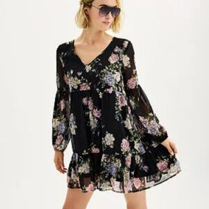 Juniors' Rewind Pink and Black Bubble Sleeve Mini Dress